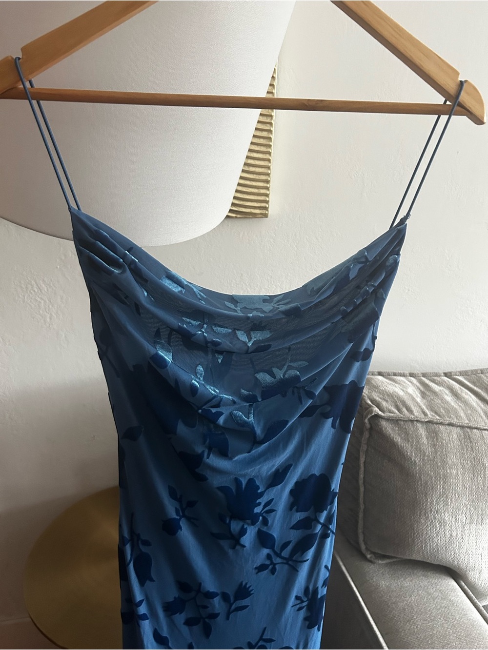 Y2K Velvet Burnout Blue Floral Whimsigoth Maxi Dress Gown Size S Fairy Draped - Picture 3 of 13